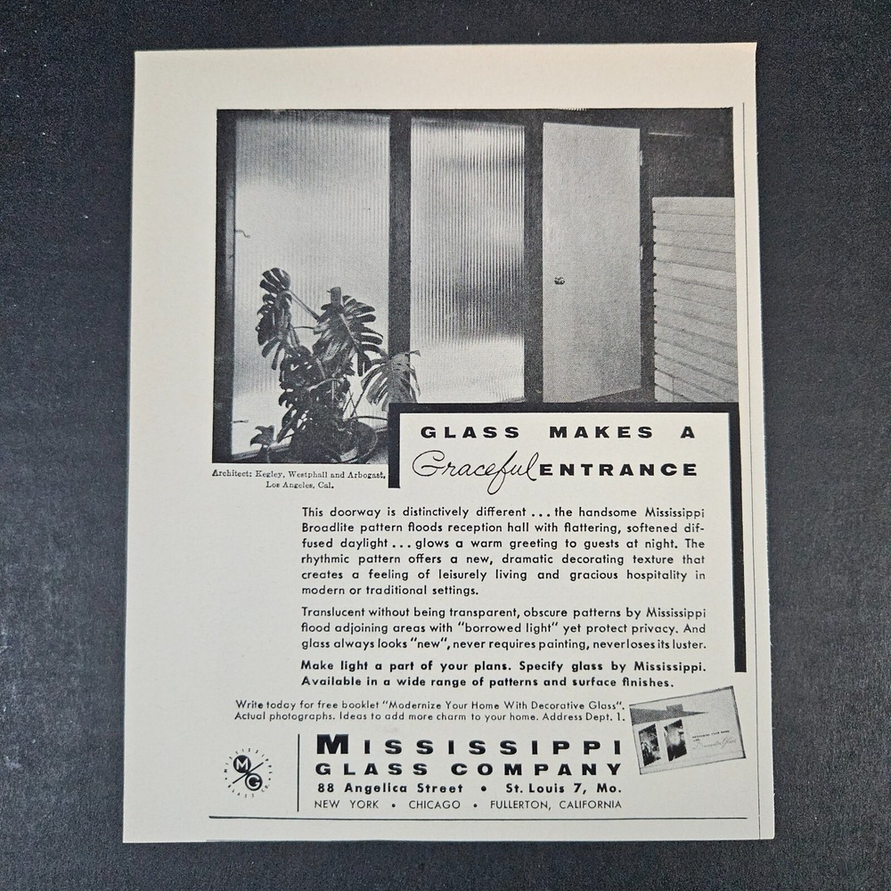 1957 Mississippi Glass Co Graceful Entrance Doorway Vintage Print Ad St Louis MO